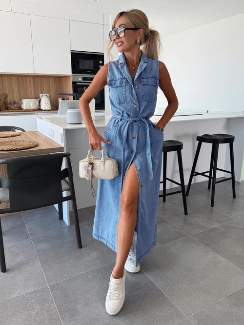 RIMA™ | Robe sculptée en denim : élégance fluide pour journée et soirée