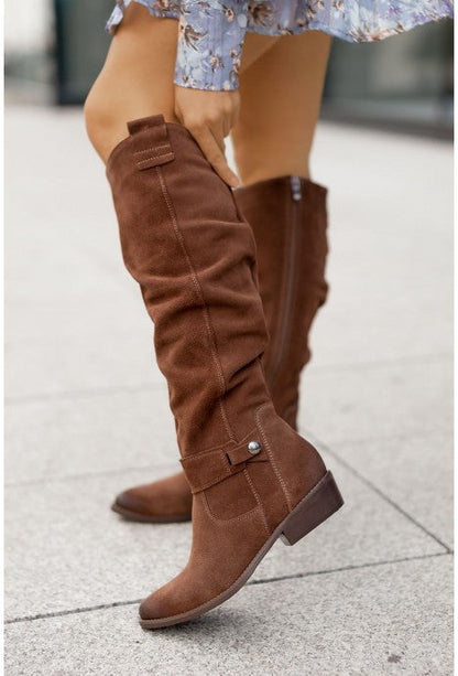 Rivani™ | Bottes hauteur genou en daim doux — style artisanal & confort urbain